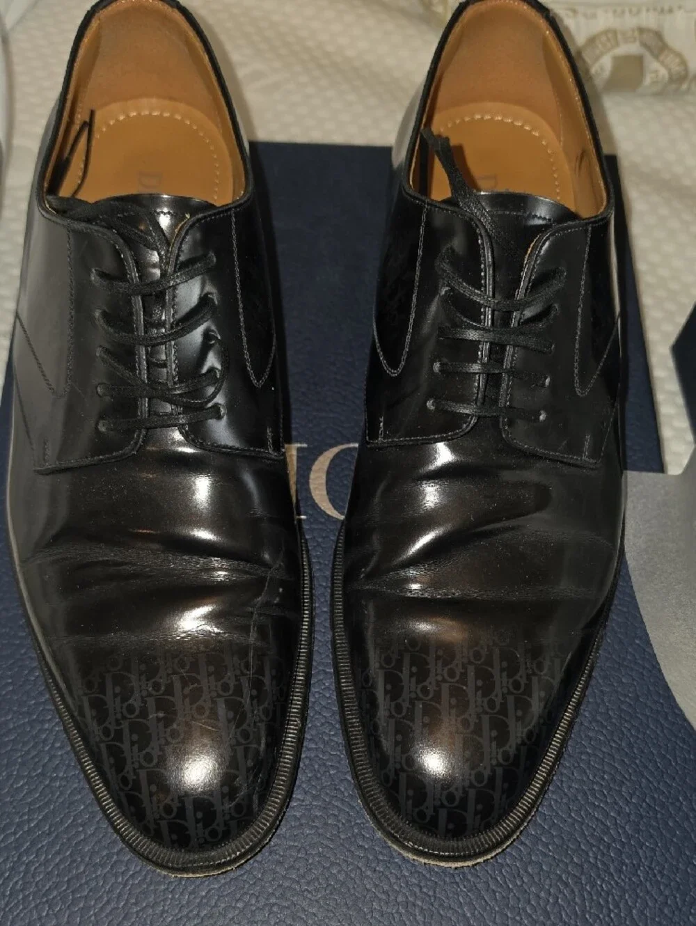 Dior Black Leather Monogram Derby Shoes